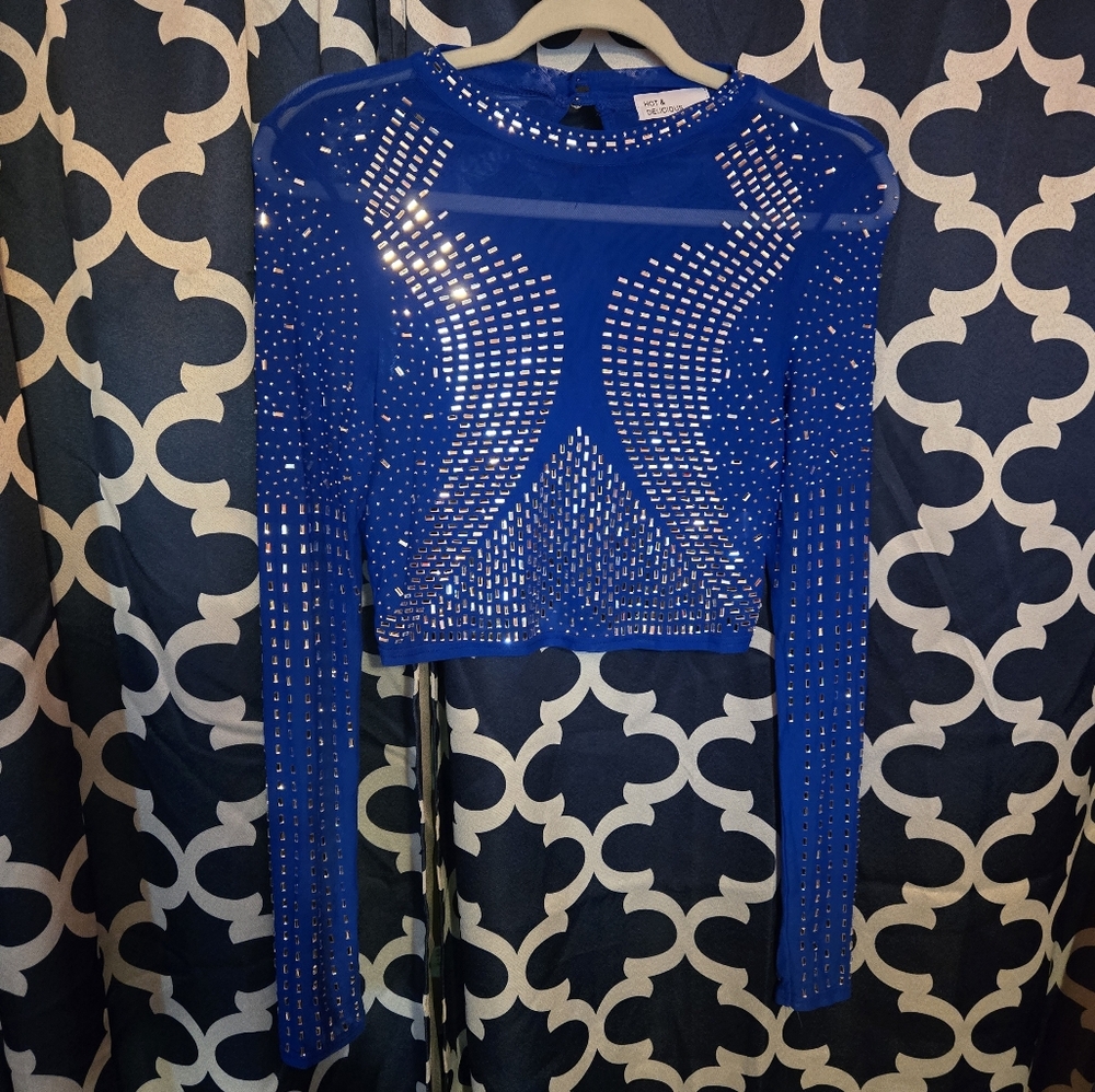 Hot & Delicious Blue Embellished Women's Top Size Medium